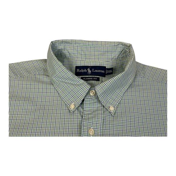 Ralph Lauren Mens 2XL Classic Fit Green Blue Short Sleeve Button Down Shirt - Picture 11 of 13